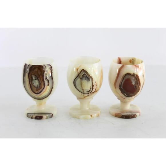Vintage Mid Century Sake Set Barware White Onyx Glass Set in Case 6 Pieces - Picture 6 of 9